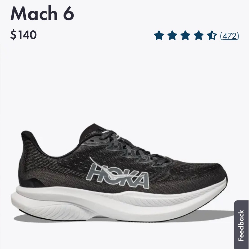 NWT Hoka Mach 6 Black and White Women’s Running Shoes